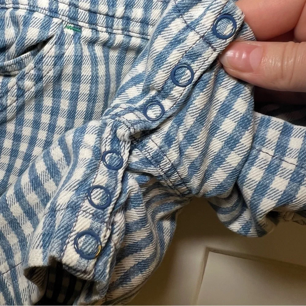 Gymboree Vintage 2T-3T Small 1970 Sports Blue/White Check Shortalls Baseball